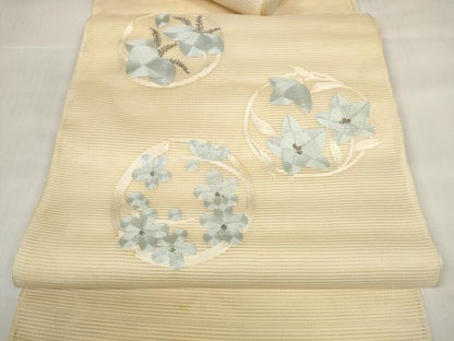 平和屋着物＊夏物 西陣 名古屋帯 帯反物 絽綴れ 駒刺繍 総刺繍 花丸文 証紙付き 逸品 未使用 DABD7238zzz