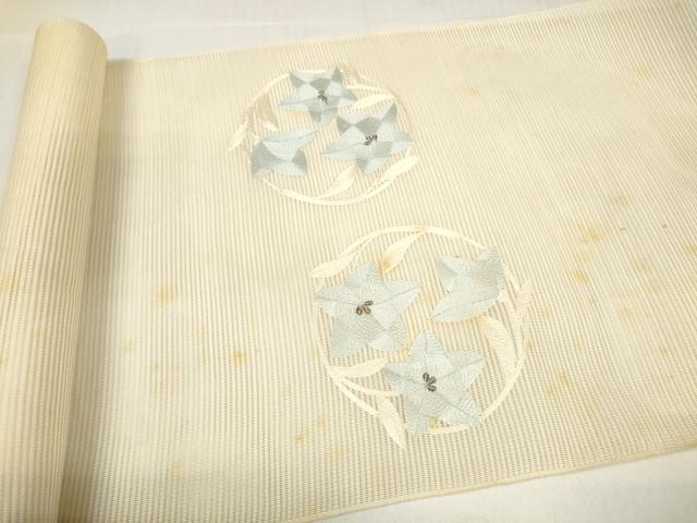 平和屋着物＊夏物 西陣 名古屋帯 帯反物 絽綴れ 駒刺繍 総刺繍 花丸文 証紙付き 逸品 未使用 DABD7238zzz