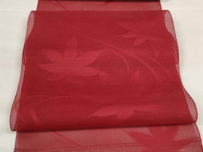 平和屋着物＊夏物 名古屋帯 帯反物 流水楓紋紗 真紅色 高島屋扱い 逸品 DABD7240zzz