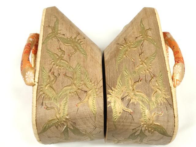 平和屋本店[]女の子　子供　ぽっくり下駄　おこぼ　こっぽり下駄　白木台　金蒔絵　畳表　千羽鶴　逸品　DABD7267zzz