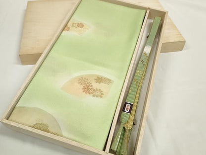 平和屋着物●和装小物　帯締め・帯揚げセット　地紙花文　金糸　高麗組　逸品　未使用　DABD7300zzz