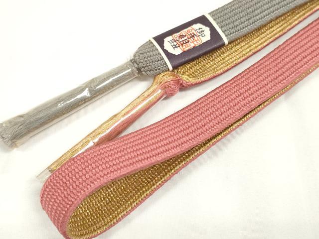 平和屋着物●和装小物　帯締め・帯揚げセット　霞地紋　高麗組　金糸　逸品　未使用　DABD7303zzz