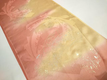 平和屋着物●和装小物　帯締め・帯揚げセット　地紙花文　金彩　高麗組　金糸　逸品　未使用　DABD7311zzz
