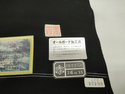 平和屋着物＊夏物 黒紋付 黒反物 着尺 駒絽 泥染 逸品 未使用 DABD7339zzz