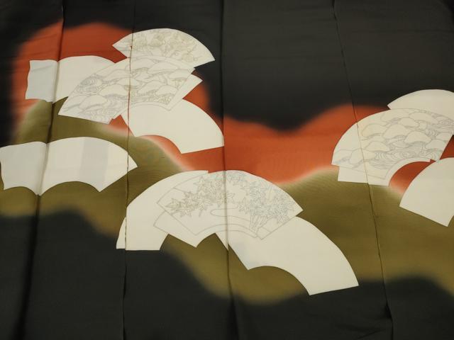 平和屋着物▼黒留袖　反物　着尺　裁断済　色付前　地紙松梅楓文　逸品　未使用　DABD7342zzz