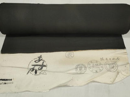 平和屋着物▼黒留袖　反物　着尺　裁断済　色付前　地紙松梅楓文　逸品　未使用　DABD7342zzz