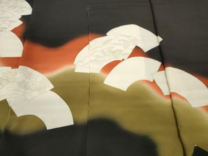 平和屋着物▼黒留袖 反物 着尺 裁断済 色付前 地紙松梅楓文 逸品 未使用 DABD7346zzz