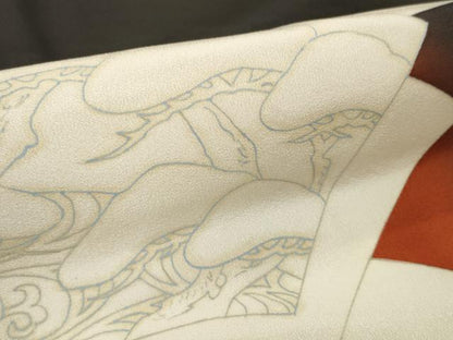 平和屋着物▼黒留袖 反物 着尺 裁断済 色付前 地紙松梅楓文 逸品 未使用 DABD7346zzz