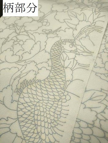 平和屋着物▼黒留袖 解き反物 着尺 裁断済 色付前 孔雀花文 逸品 未使用 DABD7347zzz