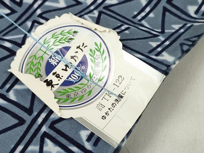 平和屋着物＊夏物 浴衣 反物 着尺 日本民謡 東京本染 幾何学文様 綿 未使用 DABD7351zzz