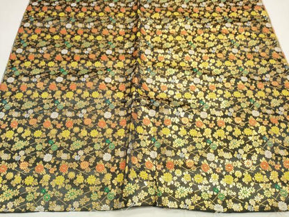 平和屋本店▼丸帯　帯反物　菊尽くし　黒地　金糸　未使用　DABD7375zzz