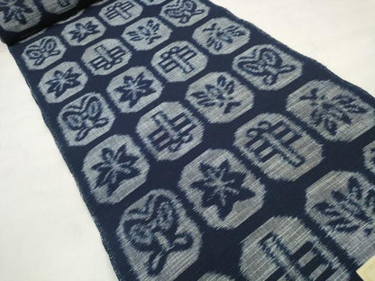 平和屋着物●久留米絣　反物　着尺　手織　蝶 蜻蛉 蝉 楓　井上博作　証紙付き　綿　逸品　未使用　DABD7425zzz