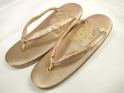 平和屋着物▼和装小物　和装バッグ・草履セット　色紙重ね花文　金糸　逸品　DABD7466zzz