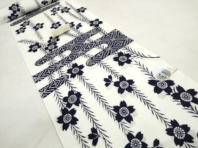 平和屋着物＊夏物 浴衣 反物 着尺 霞鹿の子花文 花の東京謹製 綿 未使用 DABD7545zzz
