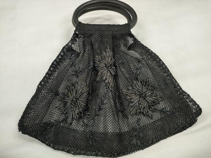 平和屋着物▼和装小物 バッグまとめて5点 メッシュ・ショルダー・ハンドバッグ 黒地 リボン 刺繍 牛革 未使用品あり 逸品 DABD7571zzz