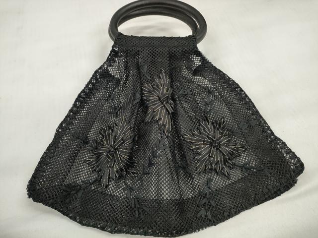 平和屋着物▼和装小物 バッグまとめて5点 メッシュ・ショルダー・ハンドバッグ 黒地 リボン 刺繍 牛革 未使用品あり 逸品 DABD7571zzz