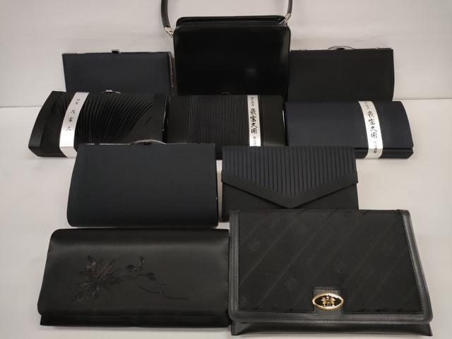 平和屋着物▼和装小物　バッグまとめて10点　ブラックフォーマル　茂富久用喪式用　コード刺繍　黒地　未使用品あり　逸品　DABD7573zzz