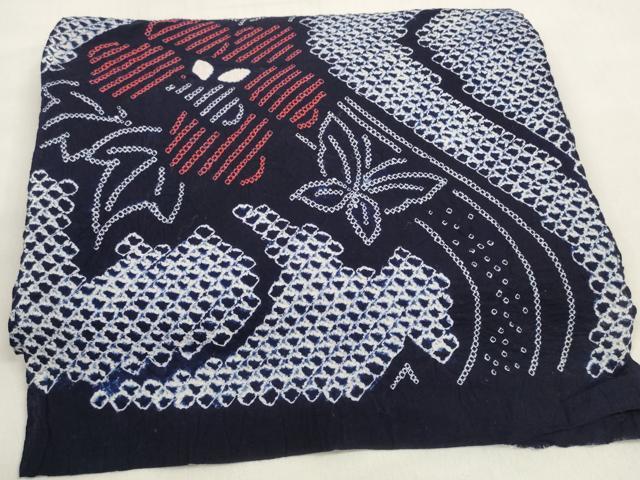 平和屋着物＊夏物 有松鳴海絞り 浴衣 反物 着尺 流水花蝶文 綿 逸品 未使用 DABD7603zzz