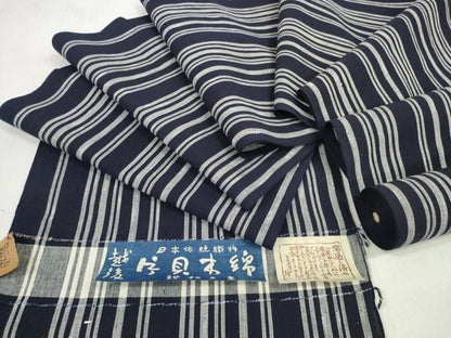 平和屋着物＊夏物　小千谷　紺仁　越後片貝木綿　浴衣　反物　着尺　間道　紺仁工房謹製　証紙付き　木綿　逸品　未使用　DABD7619zzz
