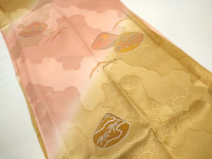 平和屋着物●和装小物　帯締め・帯揚げセット　貝合わせ花文　金銀彩　手組紐　金糸　逸品　未使用　DABD7645zzz