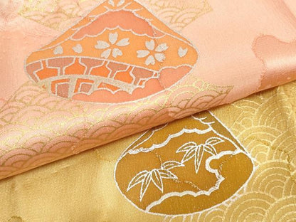 平和屋着物●和装小物　帯締め・帯揚げセット　貝合わせ花文　金銀彩　手組紐　金糸　逸品　未使用　DABD7645zzz