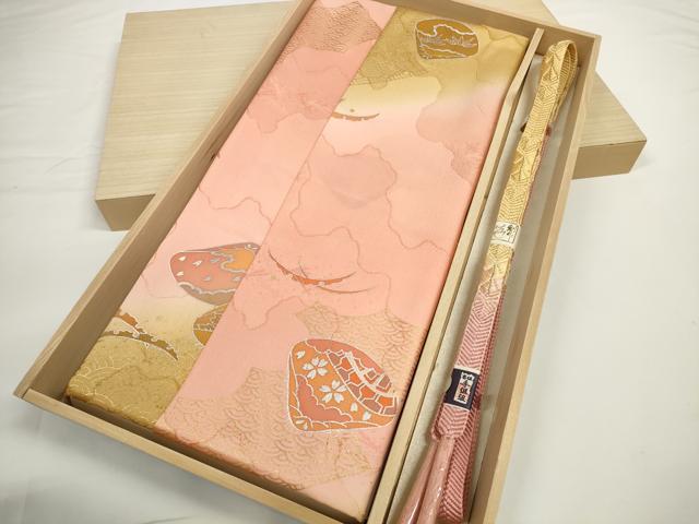 平和屋着物●和装小物　帯締め・帯揚げセット　貝合わせ花文　金銀彩　手組紐　金糸　逸品　未使用　DABD7645zzz