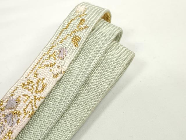 平和屋着物●和装小物　帯締め・帯揚げセット　麻の葉楓地紋　浅緑色　高麗組　金糸　逸品　未使用　DABD7652zzz