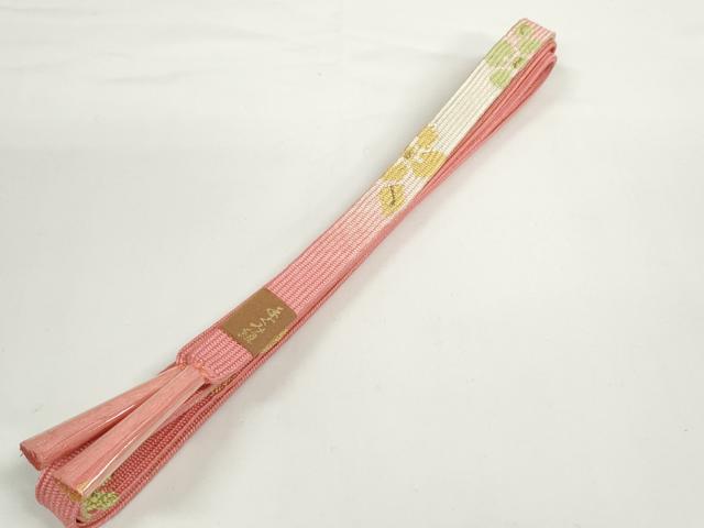平和屋着物●和装小物　帯締め・帯揚げセット　草花地紋　紅梅色　高麗組　金糸　逸品　未使用　DABD7653zzz