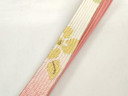 平和屋着物●和装小物　帯締め・帯揚げセット　草花地紋　紅梅色　高麗組　金糸　逸品　未使用　DABD7653zzz