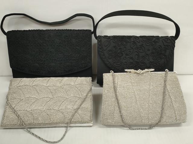 平和屋着物▼和装小物 バッグまとめて4点 冠婚葬祭 ブラックフォーマル コード刺繍 シルバー 逸品 DABD7654zzz