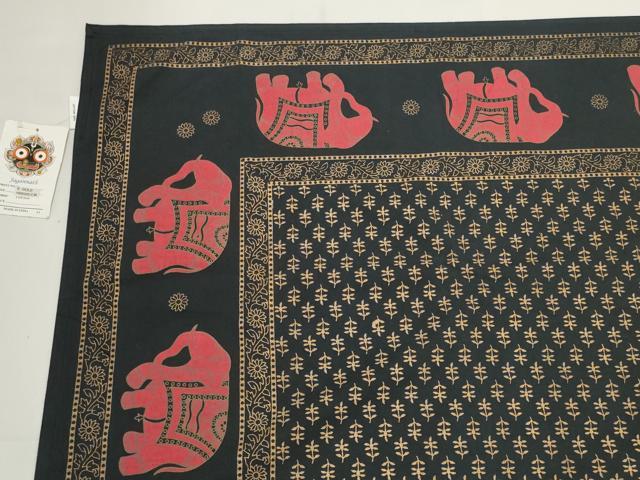 平和屋着物▼和装小物 インテリア小物 テーブルクロス タペストリー 壁掛け インド布 象 黒地 タグ付き 綿 逸品 未使用 DABD7658zzz