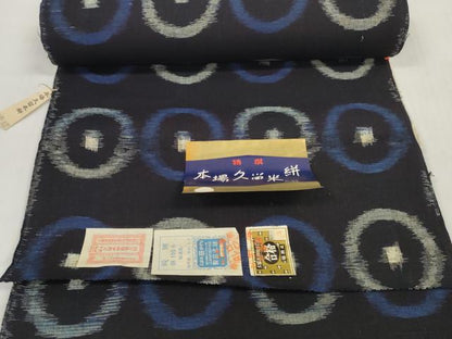平和屋着物●本場久留米絣　反物　着尺　丸文　田中土次作　証紙付き　綿　逸品　未使用　DABD7664zzz