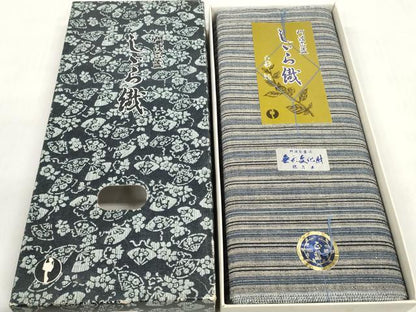 平和屋着物＊夏物　阿波しじら織　浴衣　反物　着尺　正藍染　縞　証紙・箱付き　綿　逸品　未使用　DABD7687zzz