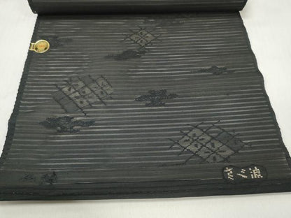 平和屋着物＊夏物 西陣 名古屋帯 帯反物 黒共帯 絽 菱紋紗 証紙付き 未使用 DABD7715zzz