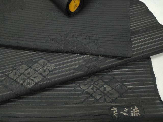 平和屋着物＊夏物 西陣 名古屋帯 帯反物 黒共帯 絽 菱紋紗 証紙付き 未使用 DABD7715zzz
