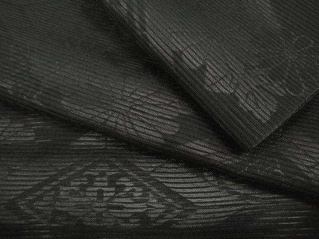 平和屋着物＊夏物 西陣 名古屋帯 帯反物 黒共帯 流水菱菊文 証紙付き 未使用 DABD7774zzz