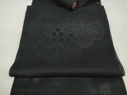 平和屋着物＊夏物 西陣さの善謹製 名古屋帯 帯反物 黒共帯 衿芯付き 五三桐 証紙付き 未使用 DABD7775zzz