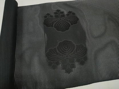 平和屋着物＊夏物 西陣さの善謹製 名古屋帯 帯反物 黒共帯 衿芯付き 五三桐 証紙付き 未使用 DABD7775zzz