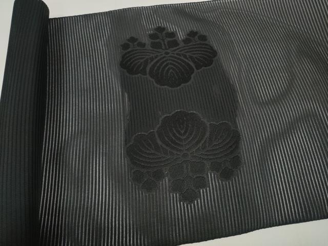 平和屋着物＊夏物 西陣さの善謹製 名古屋帯 帯反物 黒共帯 衿芯付き 五三桐 証紙付き 未使用 DABD7775zzz