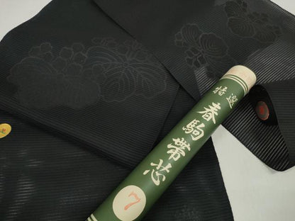 平和屋着物＊夏物 西陣さの善謹製 名古屋帯 帯反物 黒共帯 衿芯付き 五三桐 証紙付き 未使用 DABD7775zzz