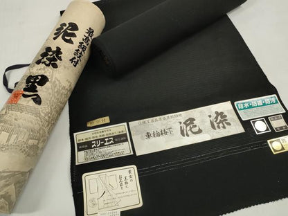 平和屋着物＊夏物 黒紋付 黒反物 着尺 駒絽 泥染 逸品 未使用 DABD7779zzz