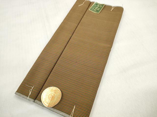 平和屋着物▼お召 反物 丹前地 縞 逸品 未使用 DABD7781zzz