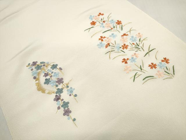 平和屋着物▼和装小物 端切れ ハギレ 2枚セット 駒刺繍 総刺繍 扇面花 雪輪花 金銀糸 リメイク生地 材料 逸品 DABD7782zzz