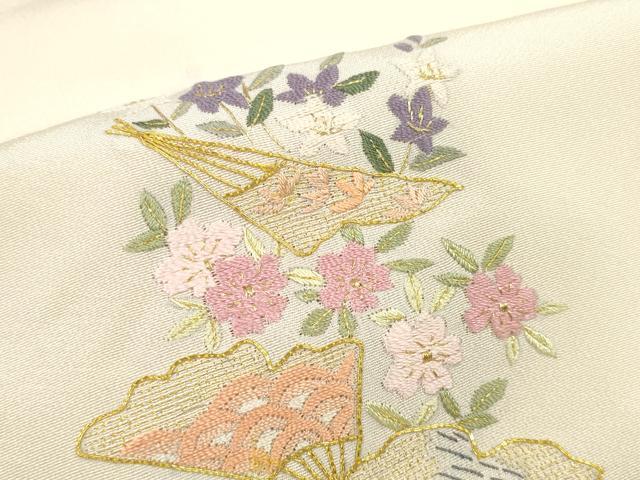 平和屋着物▼和装小物 端切れ ハギレ 2枚セット 駒刺繍 総刺繍 扇面花 雪輪花 金銀糸 リメイク生地 材料 逸品 DABD7782zzz