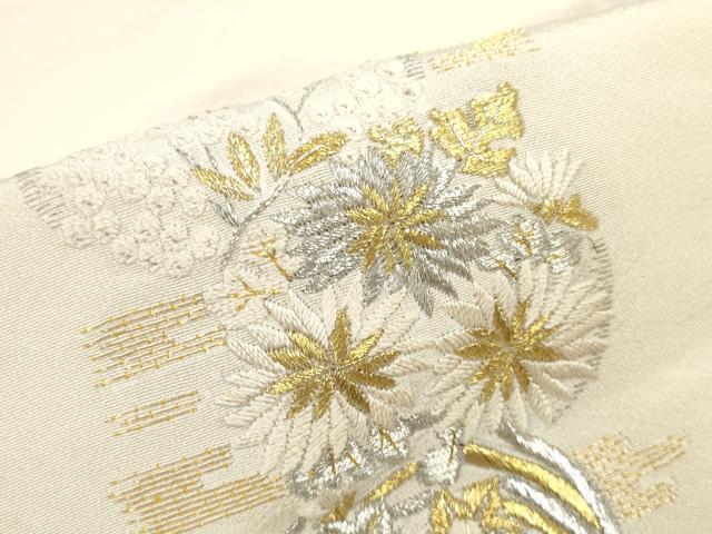 平和屋着物▼和装小物 端切れ ハギレ 2枚セット 駒刺繍 総刺繍 扇面花 雪輪花 金銀糸 リメイク生地 材料 逸品 DABD7782zzz