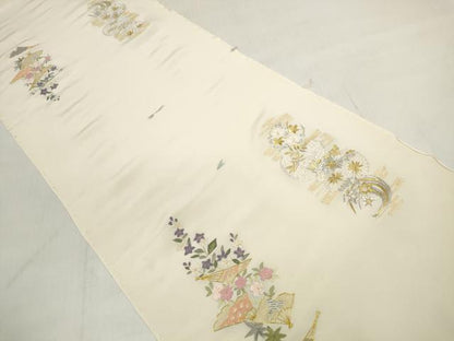 平和屋着物▼和装小物 端切れ ハギレ 2枚セット 駒刺繍 総刺繍 扇面花 雪輪花 金銀糸 リメイク生地 材料 逸品 DABD7782zzz
