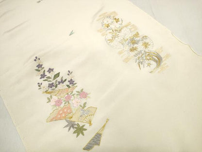 平和屋着物▼和装小物 端切れ ハギレ 2枚セット 駒刺繍 総刺繍 扇面花 雪輪花 金銀糸 リメイク生地 材料 逸品 DABD7782zzz