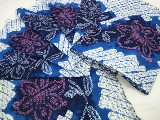 平和屋着物＊夏物 有松鳴海絞り 浴衣 反物 着尺 花繋ぎ 綿 逸品 未使用 DABD7793zzz