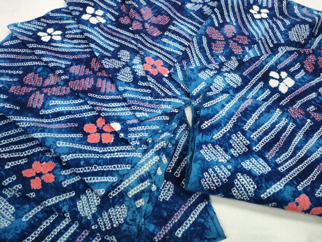 平和屋着物＊夏物 有松鳴海絞り 浴衣 反物 着尺 花散らし 綿 逸品 未使用 DABD7795zzz