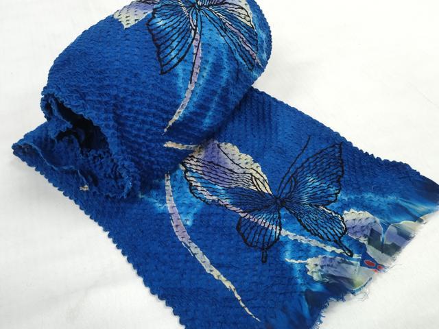 平和屋着物＊夏物 総絞り 浴衣 反物 着尺 舞蝶文 湯のし前 綿 逸品 未使用 DABD7808zzz
